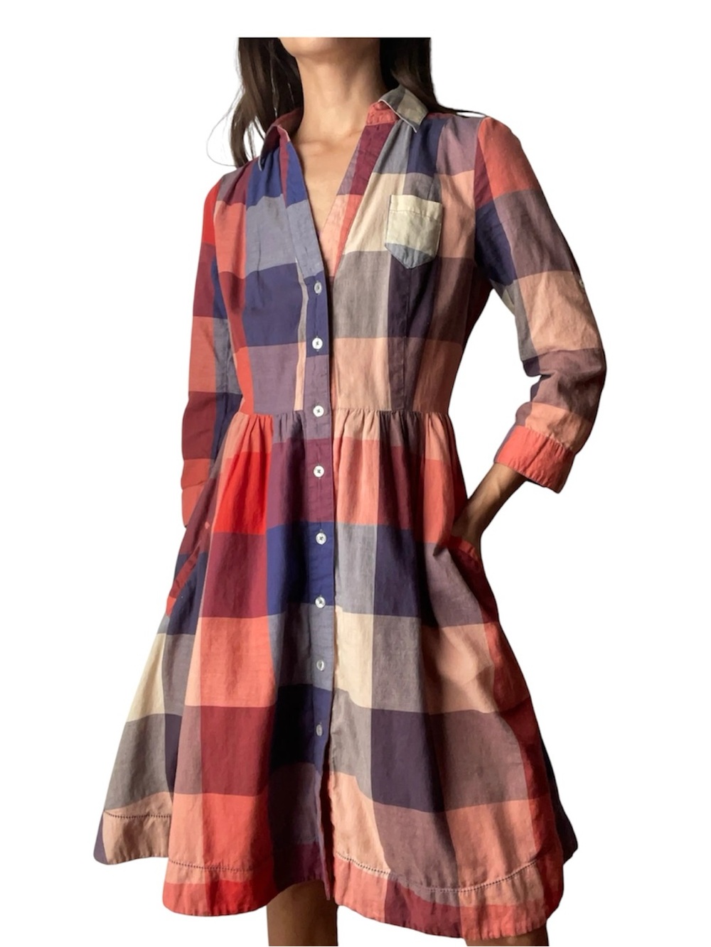 Anthropologie Moulinette Soeurs Reed plaid 100% cotton shirt dress
